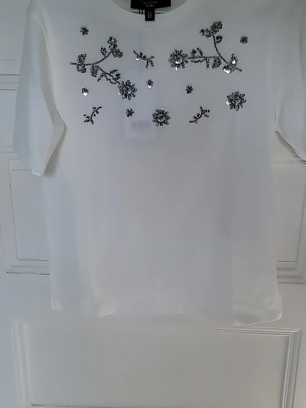 Weekend By Max Mara Print and Embroidery Embellished T-Shirt Sz S White New - Picture 6 of 16